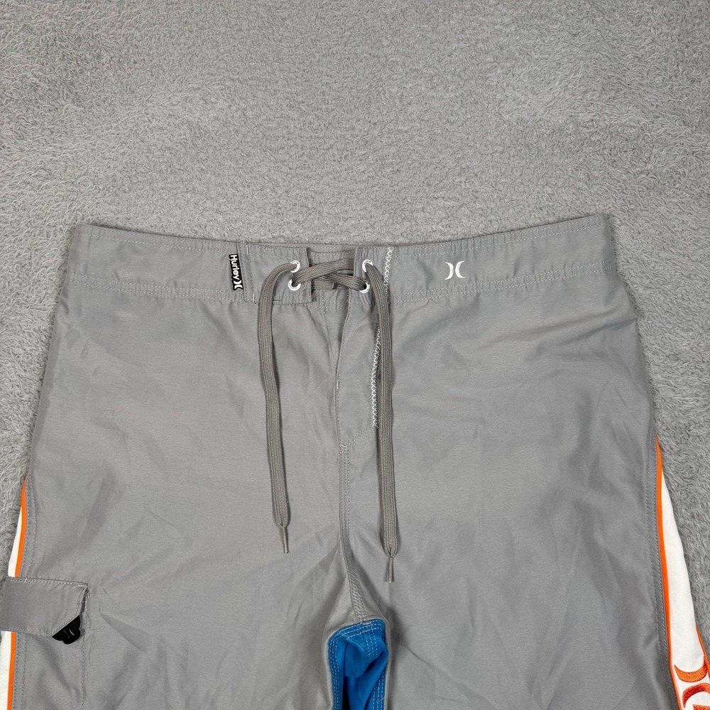 Hurley Mens Board Shorts Size 36 Grey Blue Orange Colorblock Cargo Swim Trunks - Picture 3 of 12